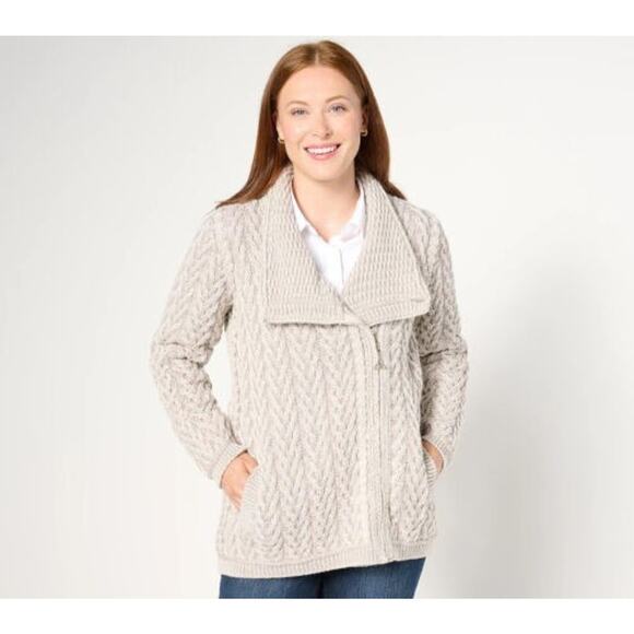 Aran Crafts Merino Asymmetrical Zip Sweater Cardigan Natural/Stone XXL A668672